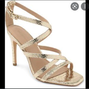 Stiletto Sandals, size 8.5, gold snake color